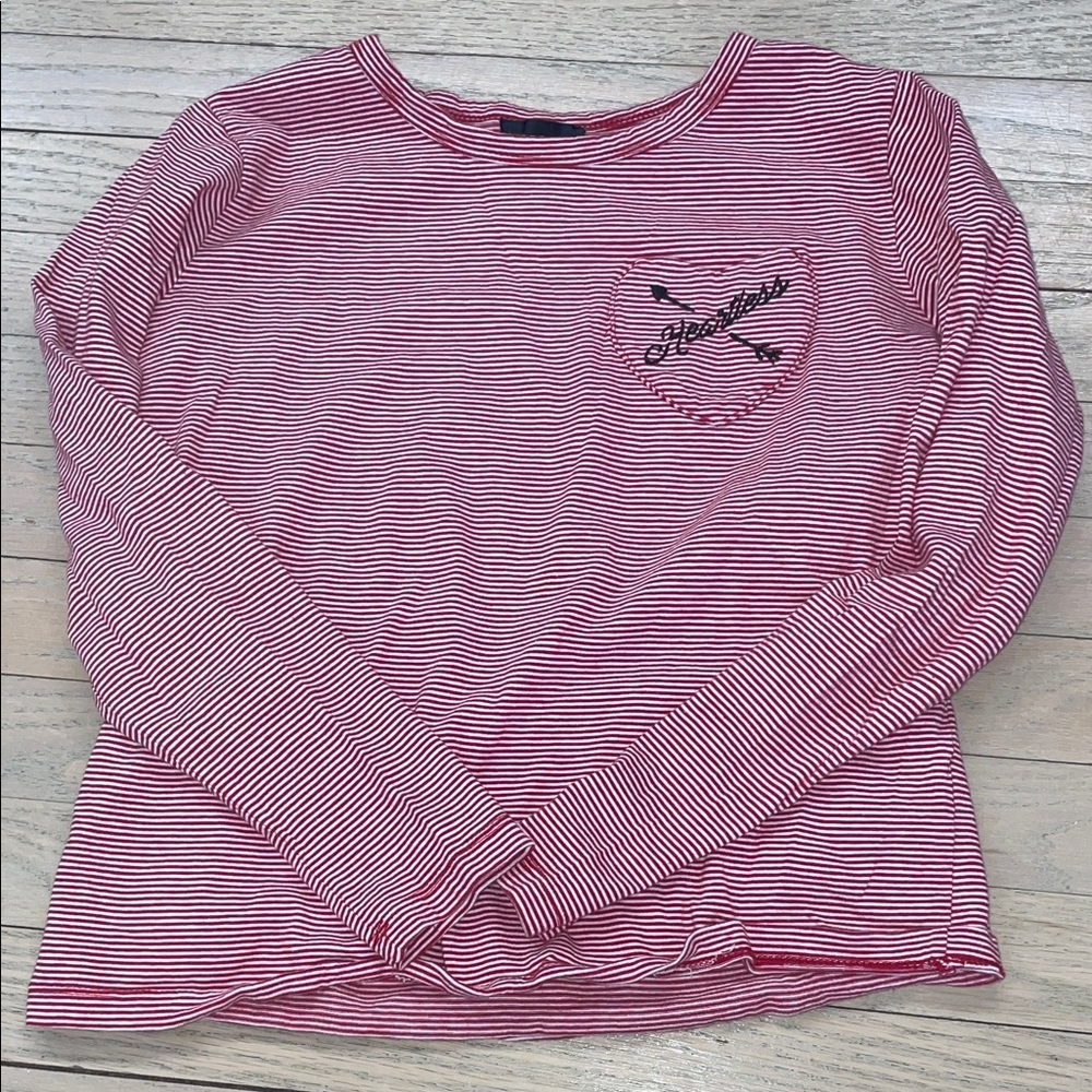 Topshop Red Striped Long Sleeve Tee